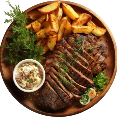 Repas de steak grillé avec frites